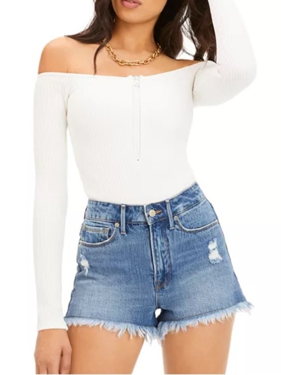 Good American Tops - Good American Off Shoulder Half Zip Ribbed Bodysuit Cream Snap Close NWT 3XL (6)